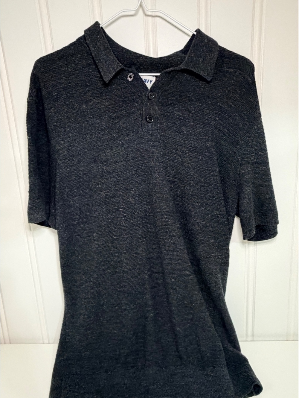 Mens Medium Tall Charcoal Gray Heathered Knit Short Polo Shirt